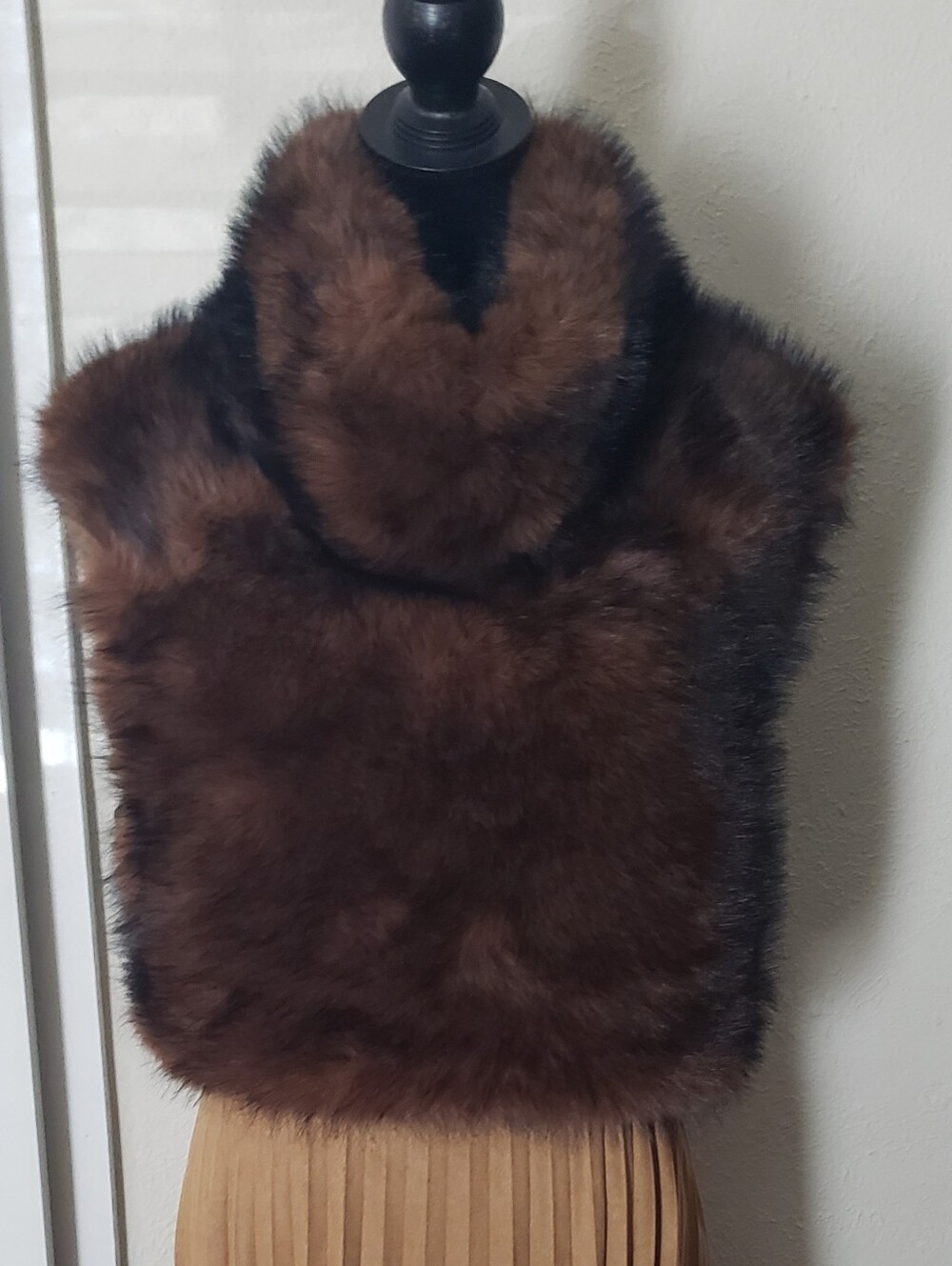 Brown Faux Fur Vest With Adjustable Side Leather Like Belt